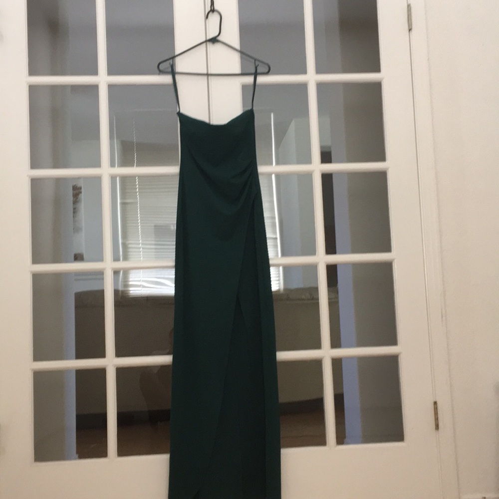 Dark green strapless Windsor dress with leg slit